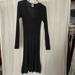 M Missoni Black Knit Long Sleeve Dress Ribbed textured knit size 8